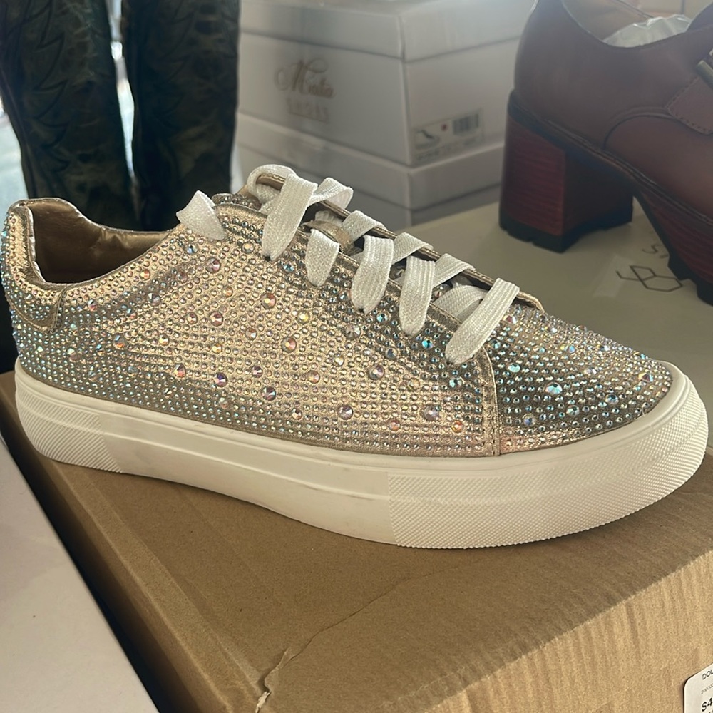 Dolce Rhinestone Sneaker in Champagne